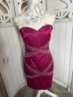 Vintage Bebe Y2K Studded Pink Strapless Dress Club Party Size Medium